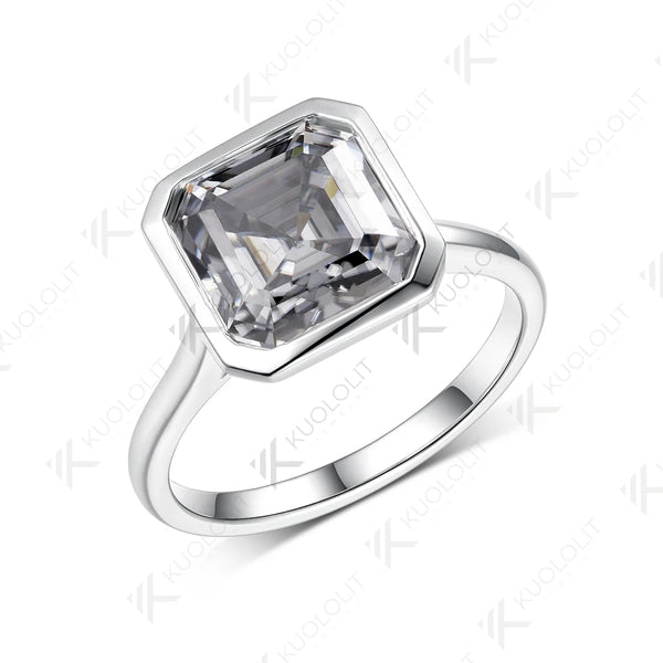 Kuololit 3.5CT Gray Moissanite Asscher Cut Ring for Women Solid 14K 10K 585 White Gold for Engagement Wedding Christmas Gifts