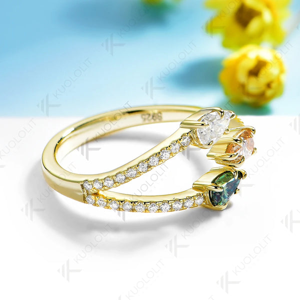Kuololit 1.1CTW Cyan Champagne Moissanite Ring for Women Solid 18K14K 10K 585 Yellow Gold Pear Cut Engagement Ring for Christmas