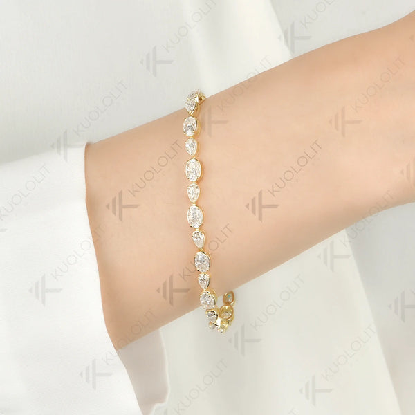 Kuololit 10.5CTW Moissniate Pear Oval Custom Bracelet for Women Men 14K 10K 585 Yellow Gold for Christmas Jewelry Gifts Party