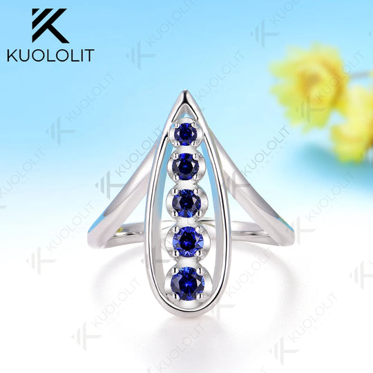 Kuololit 0.45CTW Lab Grown Blue Sapphire Custom Ring for Men Women Solid 10K 14K White Gold Engagement Ring for Christmas Gifts