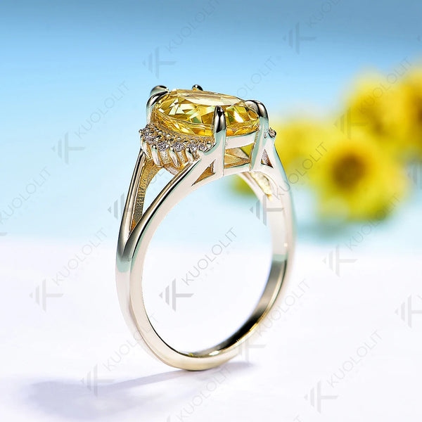 Kuololit 4CT Lab Grown Yellow Sapphire Moissanite Custom Ring for Women Solid 14K 10K 585 Yellow Gold for Christmas Gifts Party