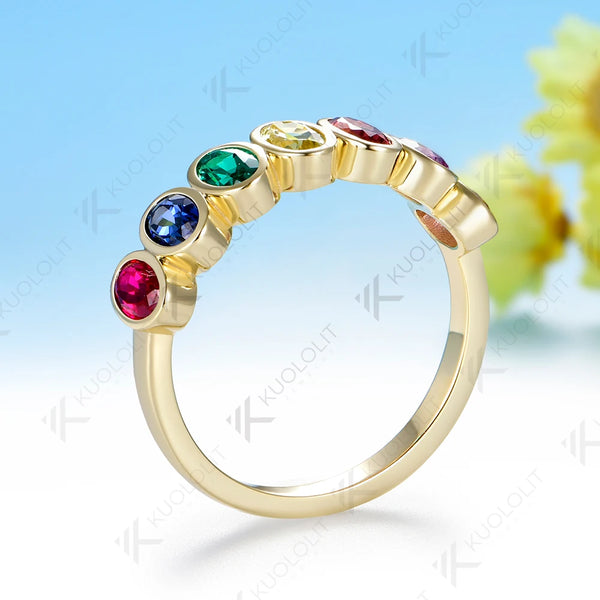 Kuololit 2.1CTW Lab Grown Rainbow Sapphire Ring for Women Solid 14K 10K Yellow Gold Gemstone Ring for Anniversary Christmas Gift