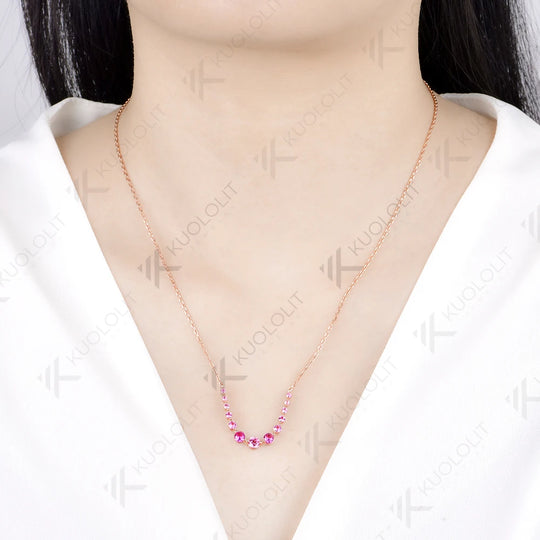 Kuololit 1.3CTW Lab Grown Pink Sapphire Necklace for Women Solid 14K 10K Rose Gold for Anniversary Christmas Gifts Engagement