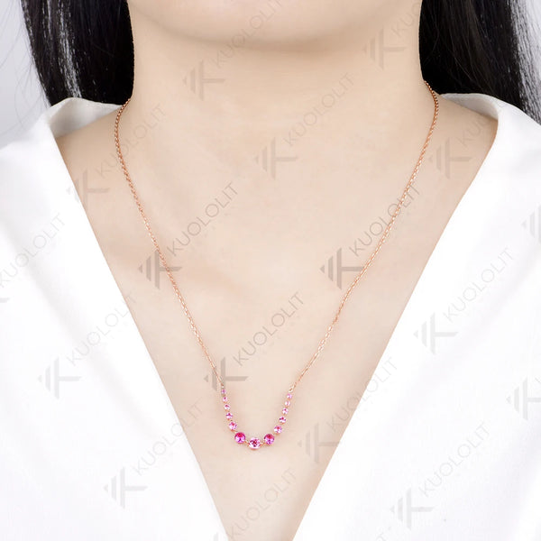 Kuololit 1.3CTW Lab Grown Pink Sapphire Necklace for Women Solid 14K 10K Rose Gold for Anniversary Christmas Gifts Engagement