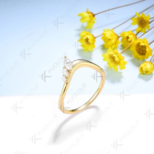 Kuololit 0.45CTW Marquise Cut Moissanite D/VS1 Rings for Women Solid 18K 14K  Yellow Gold  Wedding Band for Anniversary Custom