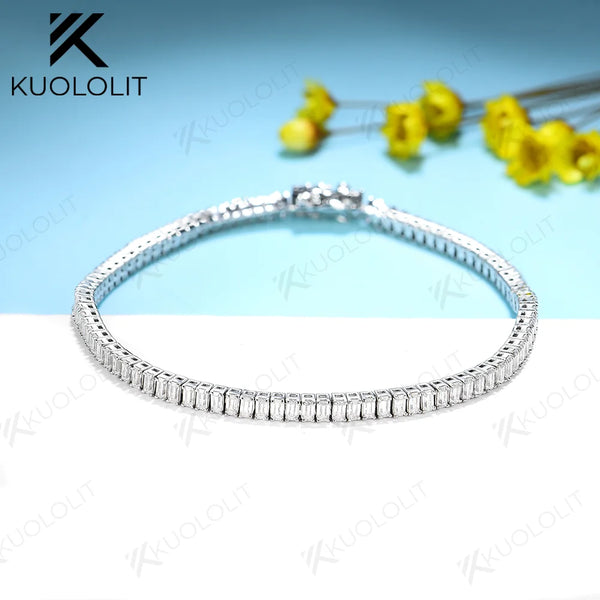 Kuololit 2CTW Moissanite Bracelets for Women Men 14K 10K 585 Solid Gold Silver Emerald Cut  for Engagement Classic Christmas
