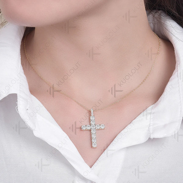 Kuololit 3.36CTW Cross Moissanite Medium Pendant Chain