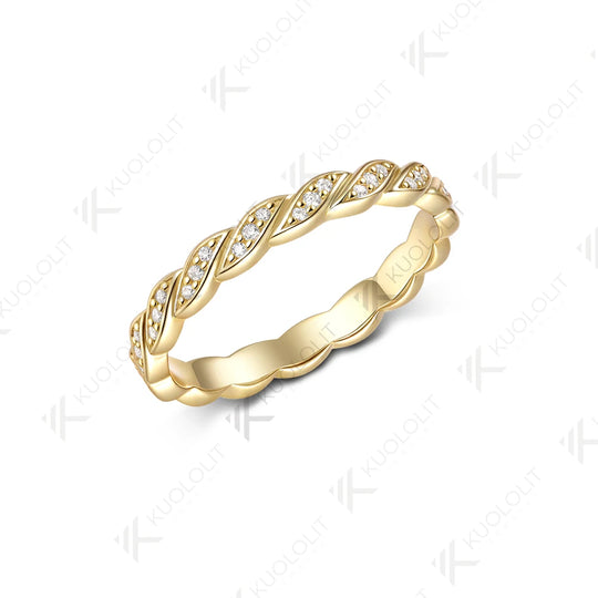 Kuololit 0.48CTW Lab Grown Diamond Ring for Women Solid 14K 10K 585 Yellow Gold Eternity Wedding Band for Christmas Gifts Party