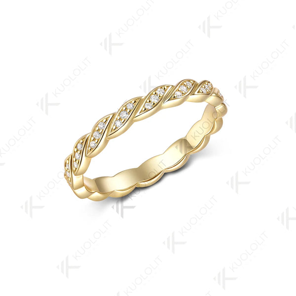 Kuololit 0.48CTW Lab Grown Diamond Ring for Women Solid 14K 10K 585 Yellow Gold Eternity Wedding Band for Christmas Gifts Party