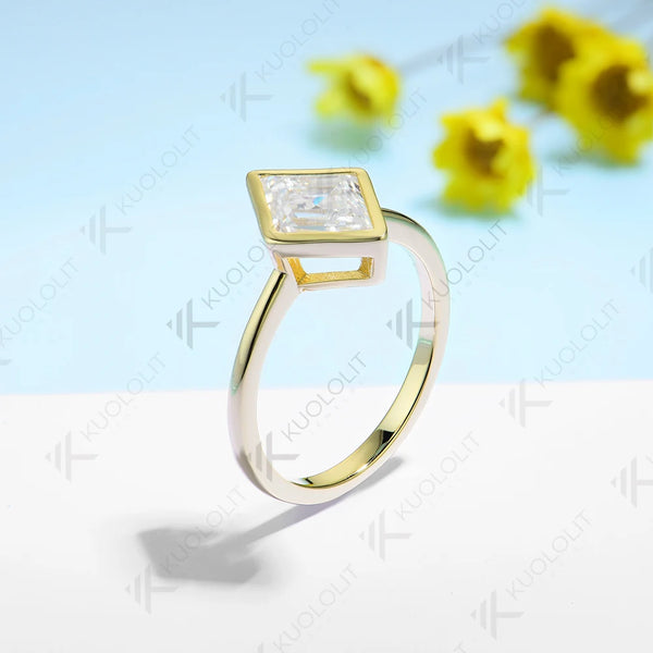 Kuololit 2.5CT Rhombus Moissanite Ring for Women Solid 18K 14K 10K 585 Yellow Gold Moissanite Engagement Ring for Christmas Gift