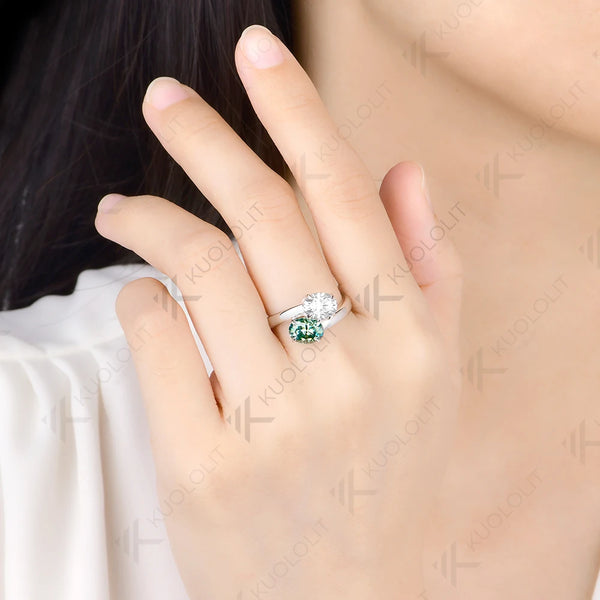 Kuololit 3CTW Cyan White Moissanite Oval Cut  Ring for Women Solid 14K 10K 585 Yellow Gold Ring for Engagement Christmas Gifts