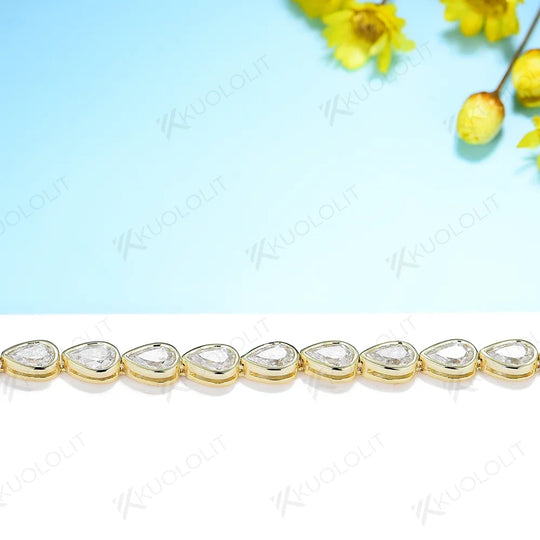 Kuololit 10.15CTW Moissanite Bracelets for Women Men 14K 10K 585 Solid Gold 925 Silver Pear Cut for Engagement Classic Christmas