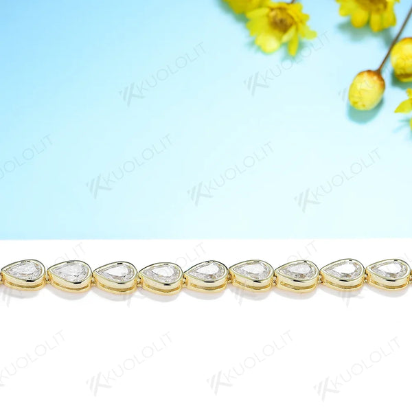 Kuololit 10.15CTW Moissanite Bracelets for Women Men 14K 10K 585 Solid Gold 925 Silver Pear Cut for Engagement Classic Christmas