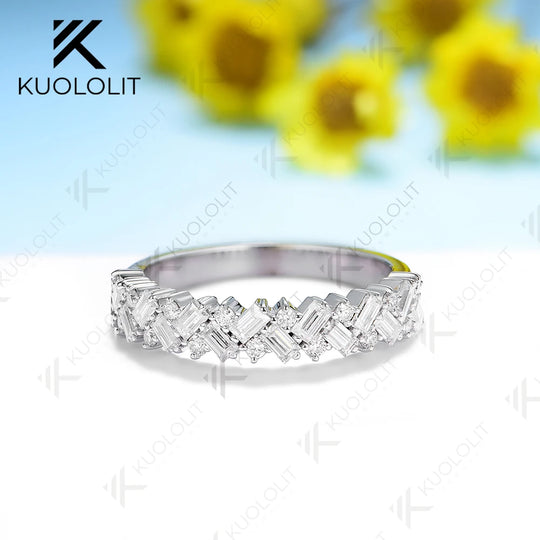 Kuololit Moissante Band for Men Women Solid 18K 14K 10K Gold Ring for Anniversary Engagement Gifts Party Wedding Christmas