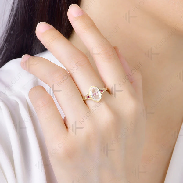 Kuololit 2CT Unique Portrait Cut Rhombus Moissanite Ruby Custom Ring for Women Solid 14K 10K Yellow Gold for Christmas Gifts