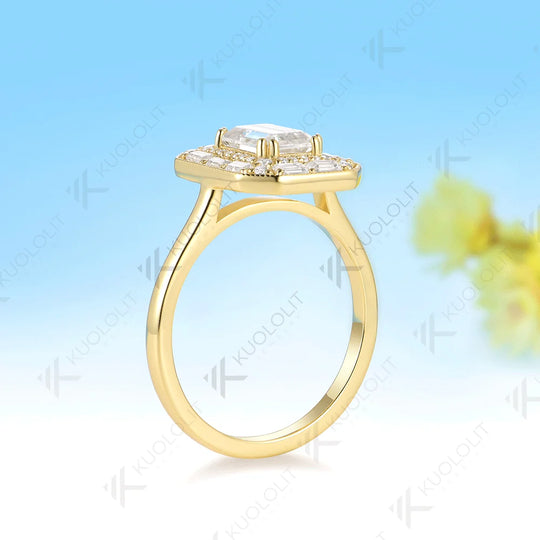 Kuololit 1CT Emerald Cut Moissanite Ring for Women Solid 14K 10K 585 Yellow Gold Engagement Ring for Christmas Gift Anniversary