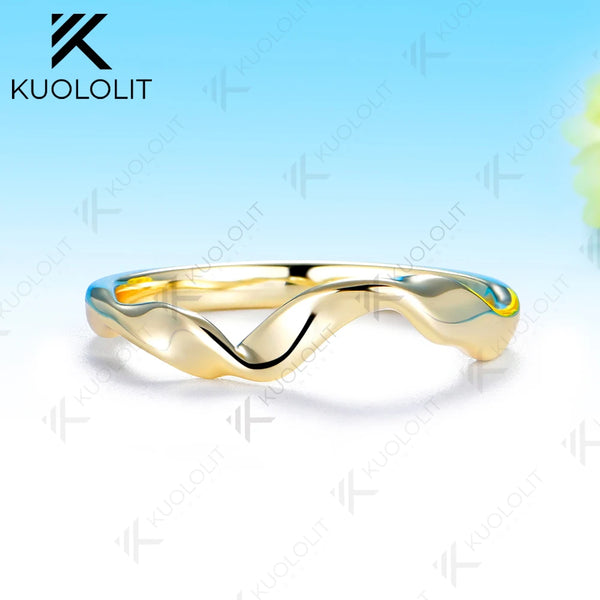 Kuololit Bare Metal and Stone Ring for Women Soild 10K 14K Yellow Gold Ring Twist Ribbon Wedding Band for Engagement Christmas Gifts Simple