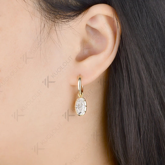 Kuololit 5CTW Oval Cut Moissanite Custom Hoop Earrings for Women Solid 14K10K 585 Gold Earrings for Engagement Wedding Christmas