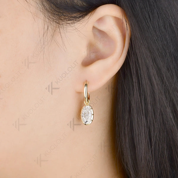 Kuololit 5CTW Oval Cut Moissanite Custom Hoop Earrings for Women Solid 14K10K 585 Gold Earrings for Engagement Wedding Christmas