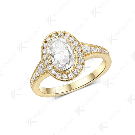 Kuololit 1.5CT OMC Oval Moissanite Custom Ring for Women Solid 14K 10K Yellow Gold Engagement Ring for Anniversary Christmas