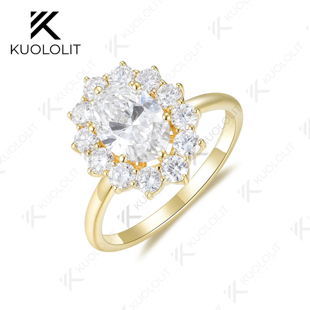 Kuololit IGI1.0CT Oval Cut Lab Grown Diamond Engagement Ring for Women Solid18K14K10KDVS1DiamondsYellowGold for Christmas Gifts
