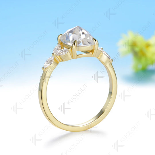 Kuololit 2CT Cushion Rose Cut Moissanite Ring for Women Solid 14K 10K Yellow Gold Engagement Ring for Anniversary Christmas Gift