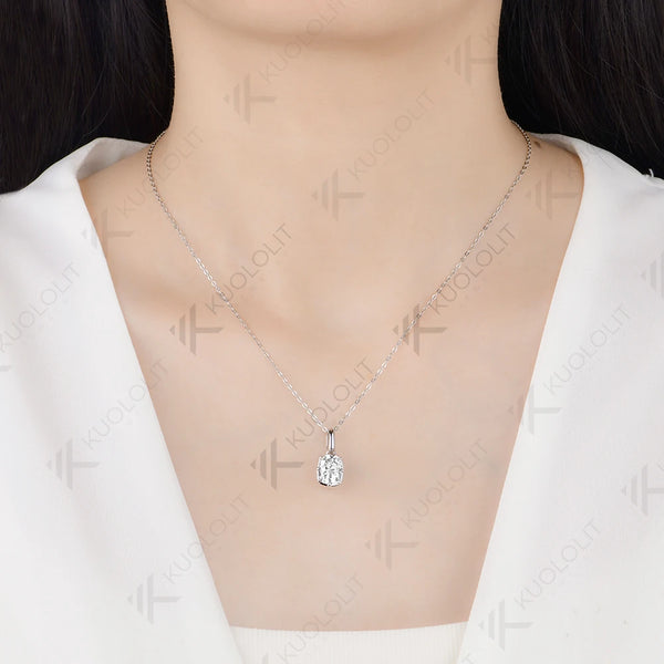 Kuololit 2.5CT Enlonged Cushion Moissanite Necklace for Women Solid 585 14K 10K Yellow Gold Necklace for Christmas Gift Party