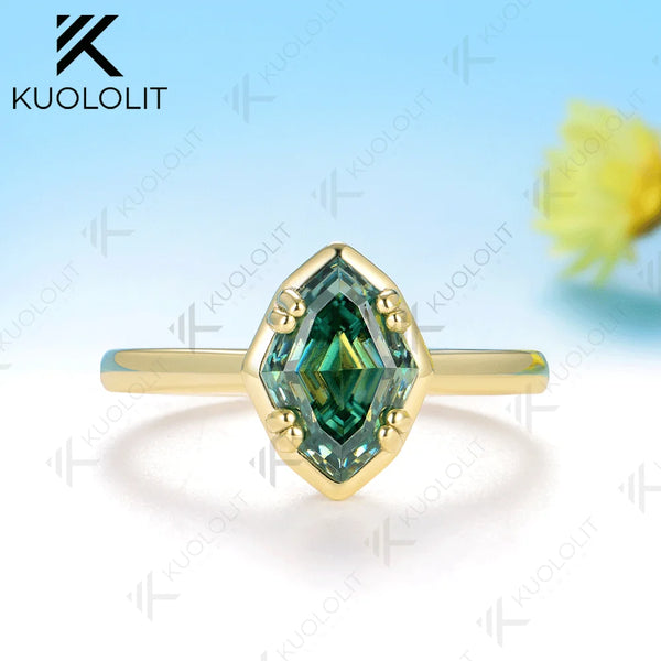 Kuololit 2CT Olive Shape Moissanite Ring for Women Solid 14K 10K 585 White Gold Prong Set Engagement Ring for Christmas Gifts