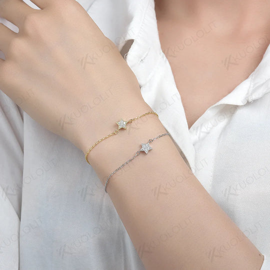 Kuololit Moissanite Bracelets for Women Men 585 18K 10K Adjustable Chains Star Shape for Engagement Party Christmas Classic Gift