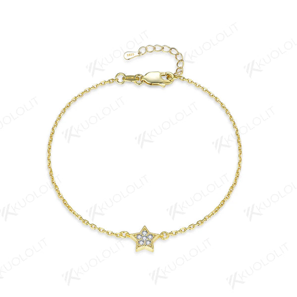 Kuololit Moissanite Bracelets for Women Men 585 18K 10K Adjustable Chains Star Shape for Engagement Party Christmas Classic Gift