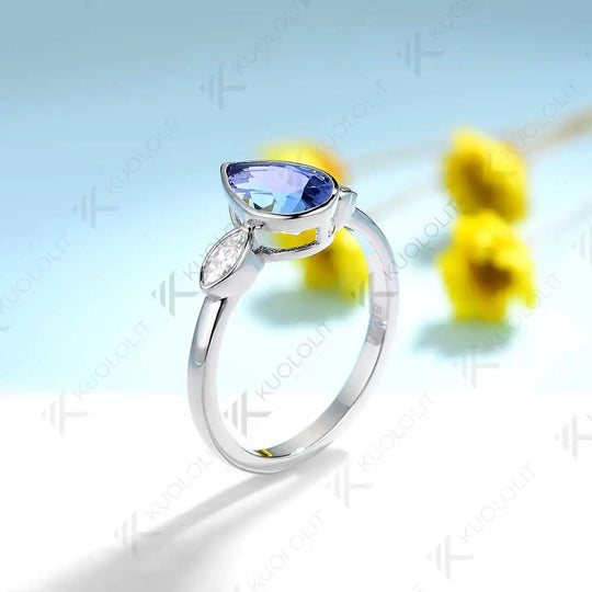 Kuololit 1.6CT Lab Grown Blue Sapphire with Moissanite Ring for Women Solid 18K 14K 10K 585 Yellow Gold Ring for Christmas Gifts