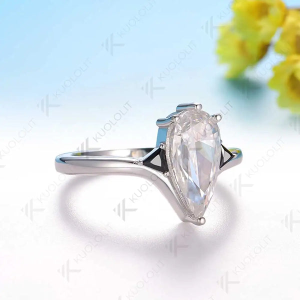 Kuololit 2.2CT Crushed Ice Moissanite Ring for Women Soild 10K 14K Yellow Gold Black Moissanite Ring for Engagement Christmas