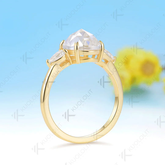 Kuololit 3CT Rose Cut Oval Moissanite Ring for Women Solid 14K 10K 585 Rose Gold Engagement Ring for Christmas Gifts Anniversary