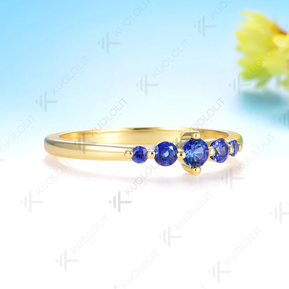Kuololit 0.27CTW Lab Grown Blue Sapphire Ring for Men Women Solid 10K 14K Yellow Gold Engagement Ring for Christmas Gifts Party
