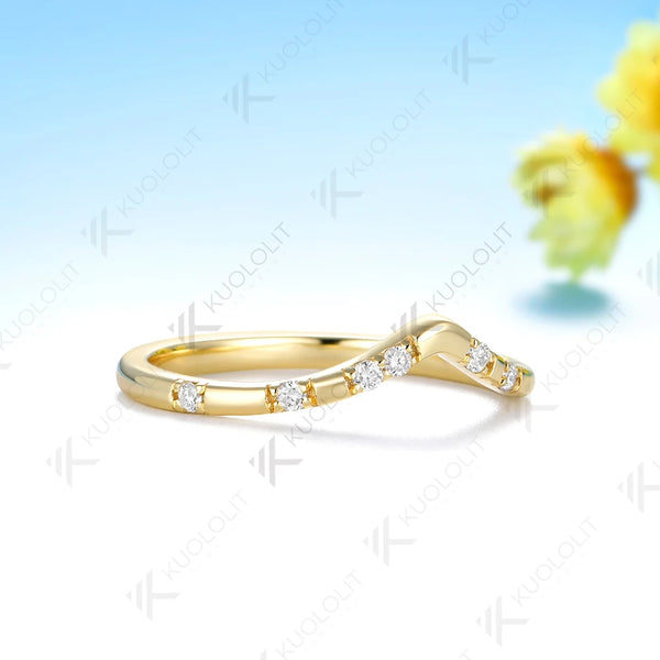 Kuololit  0.11CTW Lab Diamond Wedding V Band for Women Solid 14K 10K Yellow Gold Eternity Band Ring for Engagement Christmas