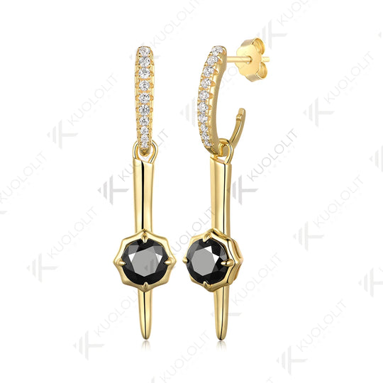 Kuololit 2CTW Black Moissanite Clip Earrings for Women Solid 18K 14K 10K 585 Yellow Gold Round Cut Hoop Earrings for Christmas