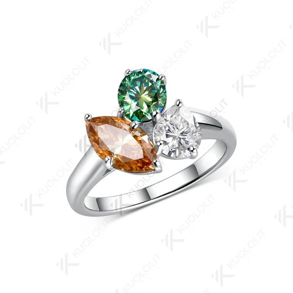 Kuololit 2.4CTW Champagne Cyan Moissanite Custom Ring for Women Men Solid 14K 10K Yellow Gold for Christmas Anniversary Gifts