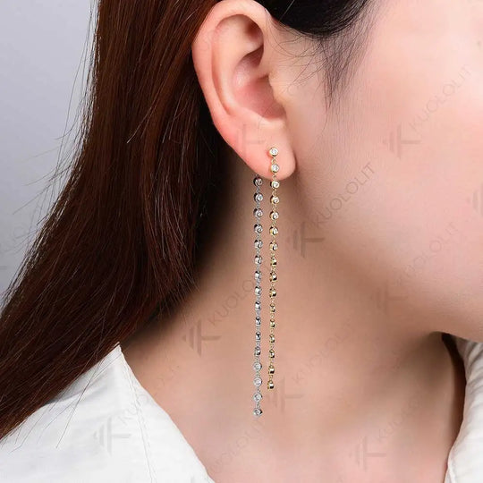 Kuololit 2CTW Moissanite Long Stud Earrings for Women Two Tone Solid 10K Gold for Yellow and White Gold for Christmas Gifts