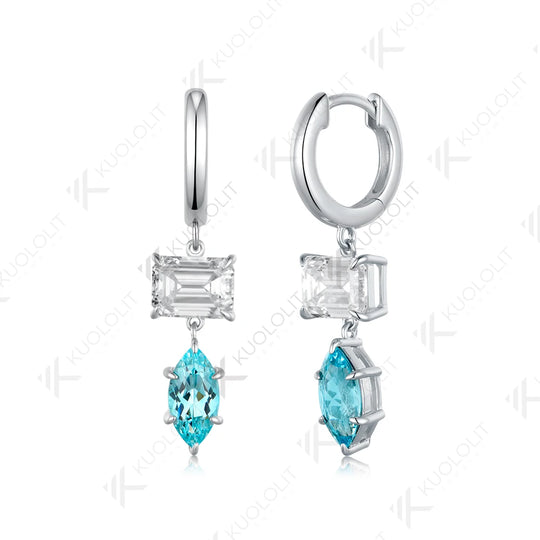 Kuololit 6CTW Paraiba Moissanite Custom Earrings for Women Solid 14K 10K585 Yellow Gold Hoop Earrings for Christmas Gifts Party