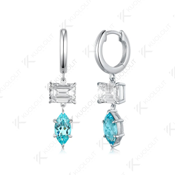 Kuololit 6CTW Paraiba Moissanite Custom Earrings for Women Solid 14K 10K585 Yellow Gold Hoop Earrings for Christmas Gifts Party