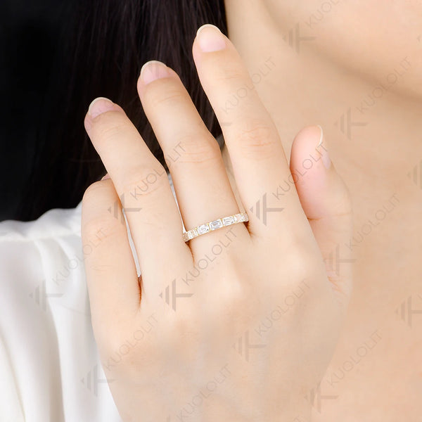 Kuololit  1.5CTW Lab Diamond Wedding Eemerald Cut Band for Women Solid14K 10K Yellow Gold Eternity Ring for Engagement Christmas
