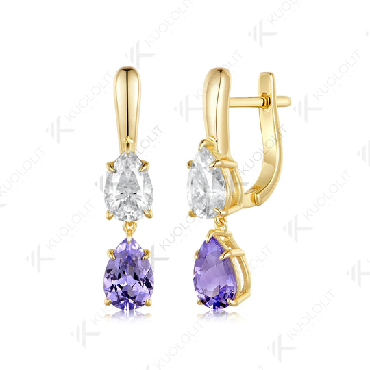 Kuololit 6CTW Lavender Sapphire and Moissanite Earrings for Women Solid 14K 10K 585 Yellow Gold Clip Earring for Christmas Gifts