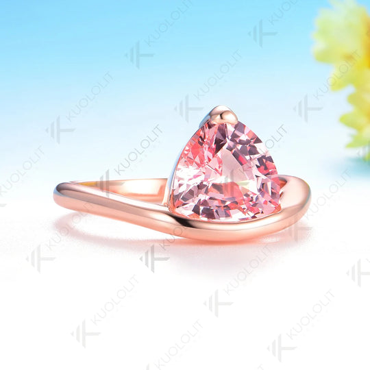 Kuololit 3CT Lab Grown Pink Sapphire Trillyon Cut Ring for Women Solid 14K 10K 585 Rose Gold Engagement Ring for Christmas Gifts