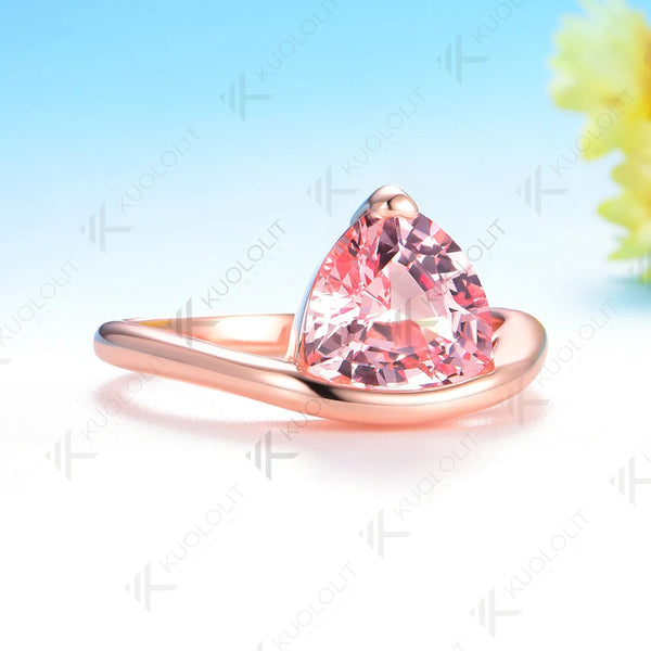 Kuololit 3CT Lab Grown Pink Sapphire Trillyon Cut Ring for Women Solid 14K 10K 585 Rose Gold Engagement Ring for Christmas Gifts