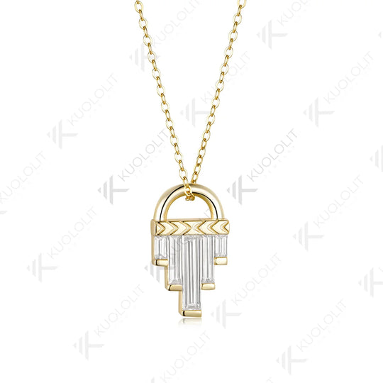 Kuololit 1.8CTW Lock Moissanite Custom Necklace for Women Solid 585 14K 10K Yellow Gold Necklace for Christmas Gifts Party