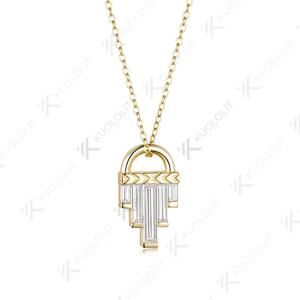 Kuololit 1.8CTW Lock Moissanite Custom Necklace for Women Solid 585 14K 10K Yellow Gold Necklace for Christmas Gifts Party