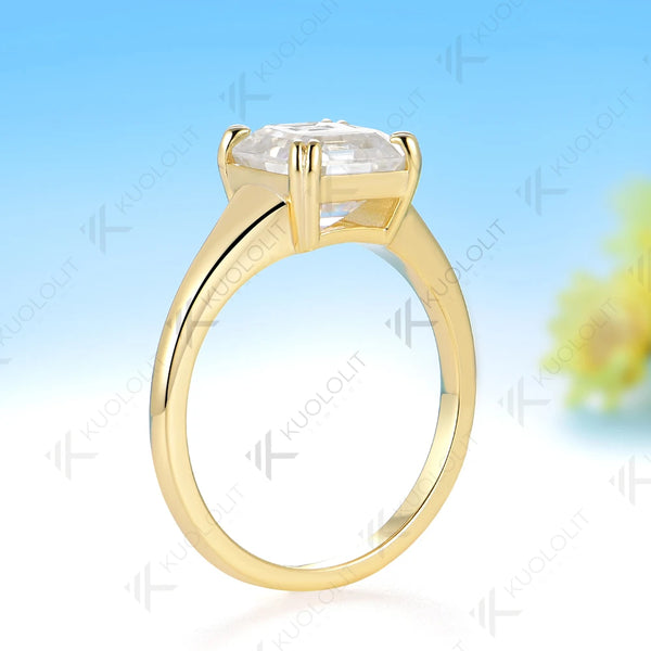 Kuololit 2.5CT Asscher Cut Moissanite Custom Ring for Women Solid 14K 10K 585 Yellow Gold for Engagement Wedding Christmas Gifts