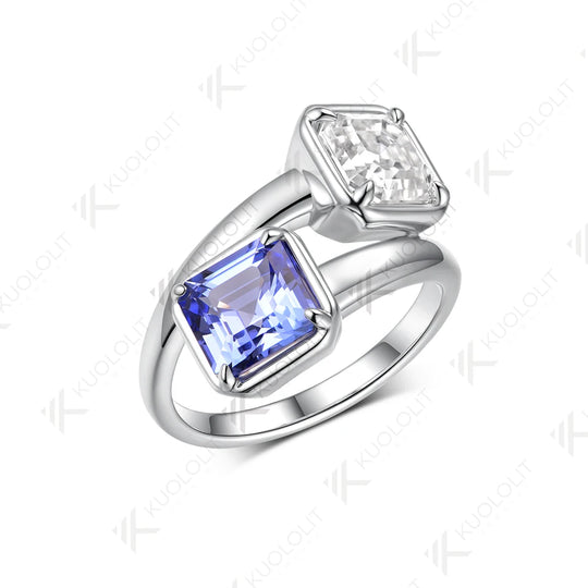 Kuololit 4CTW Moisssanite Lab Grown Sapphire for Women Solid 14K 10K 585 White Gold Asscher Cut for Engagement Wedding Christmas