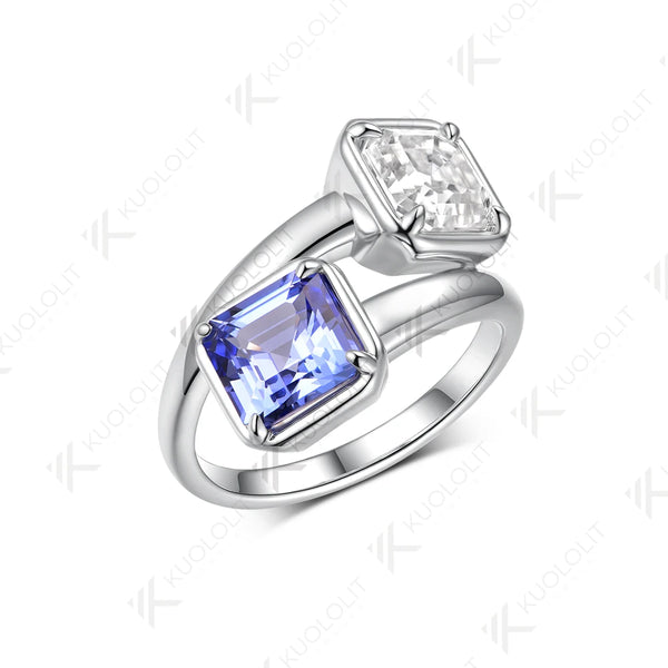 Kuololit 4CTW Moisssanite Lab Grown Sapphire for Women Solid 14K 10K 585 White Gold Asscher Cut for Engagement Wedding Christmas