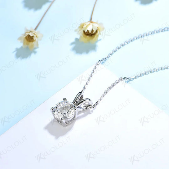 Kuololit 3CT Round Moissanite Necklaces for Women Solid 10K 14K 18K 925 Sliver 1CT 2CT Ear Pendant with Chain for Engagement New